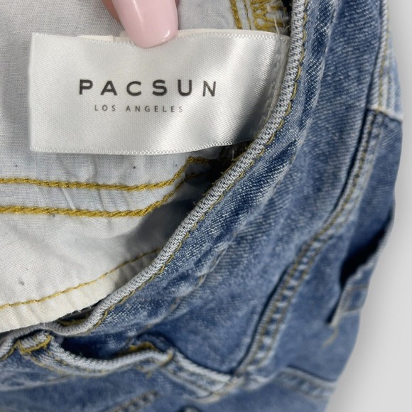 PacSun Jeans Vintage Icon High Rise Two Tone Crop Raw Hem Denim Blue Womens 27 - Picture 10 of 12